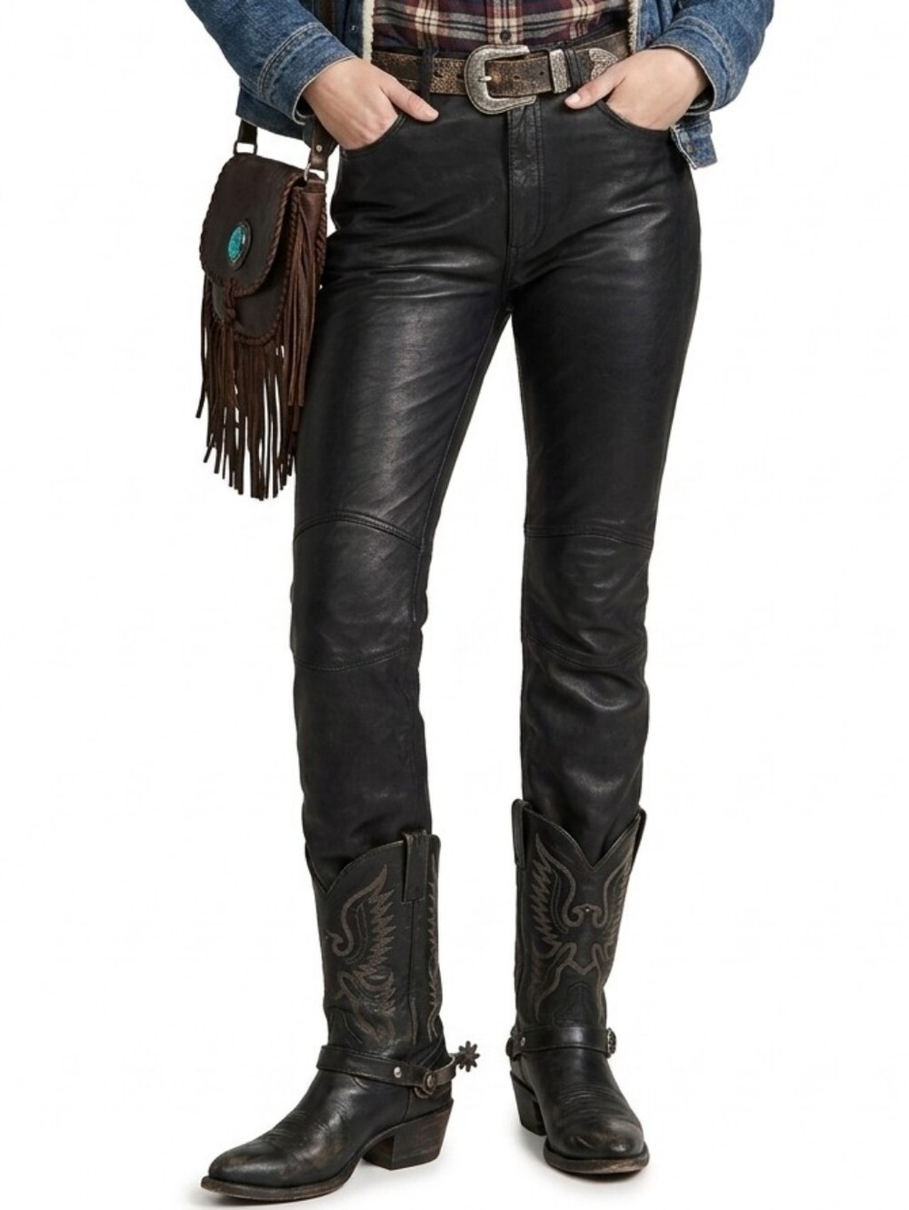 Leather Cowboy Motorcycle Pants Black